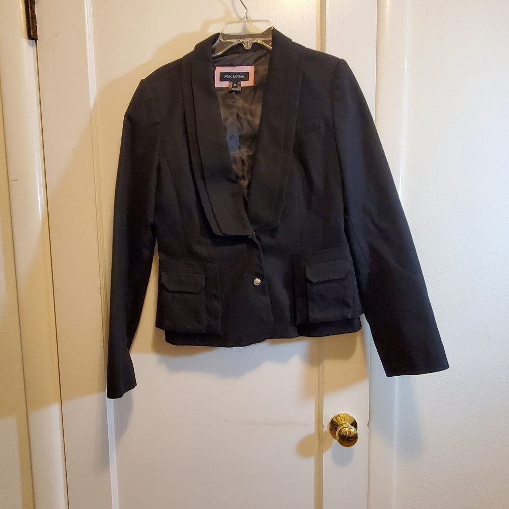 Pink Tartan crop fitted blazer